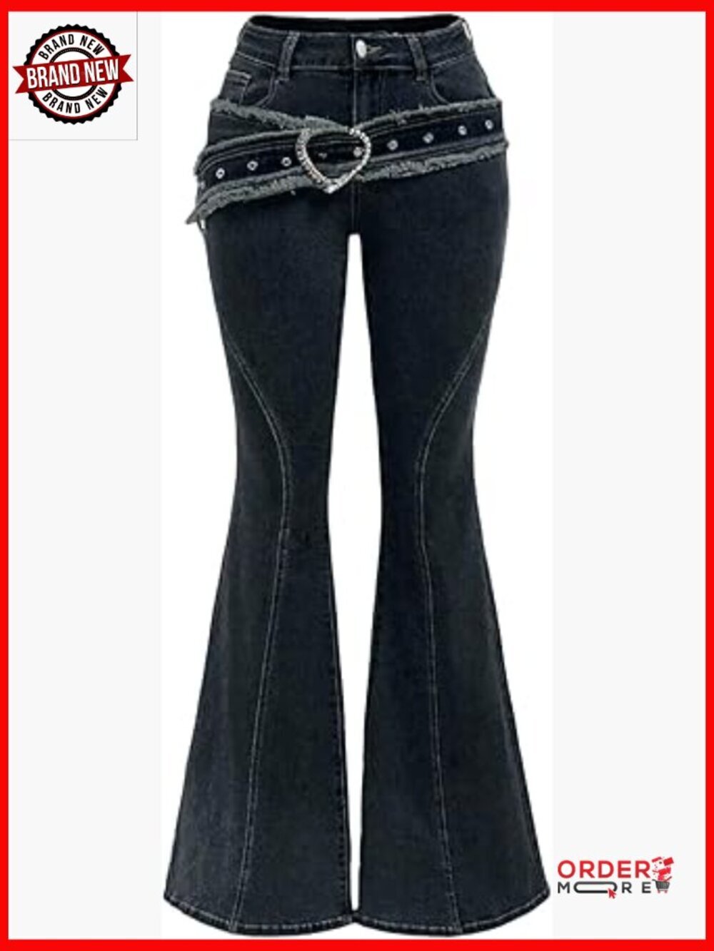 Wide Leg Flare Jeans Low Rise Stretchy Raw Trim Bell Bottom Denim Pants